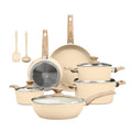 Kitchen Academy 12-Piece Induction Cookware Set, Nonstick Granite Pots and Pans in Beige - color: Beige, size: 12 PCS Cookware Set