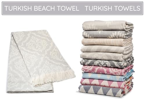 Premium Turkish Beach Towel (35”x 67”) – Lightweight, Quick Dry Beach Towel, Sand-Free, 100% Cotton – Ren Grey Color - color: Renaissance Light Grey