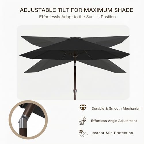 Kingdura 9FT Outdoor Patio Umbrella, Market Table Umbrella with Push Button Tilt and Crank, 8 Sturdy Fiberglass Ribs, UV Protection for Pool, Lawn, Deck, Backyard, Garden (Black) - color: Black, size: 9 Ft