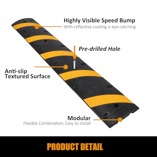 Garvee Speed Bump, 2 Pack 6 Ft Rubber Speed Bumps for Asphalt Road Driveway, 25000 lbs Load Capacity Modular Cable Ramps Cable Protector Ramp Hose Protector Ramp with 2 Cord Channel