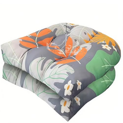 18 x 18 Outdoor Seat Cushions Waterproof Patio Seat Pad Large Floral Rocking Chair Cushion with Ties for Indoor Outdoor Orange Grey, Set of 2 - color: Orange Grey
