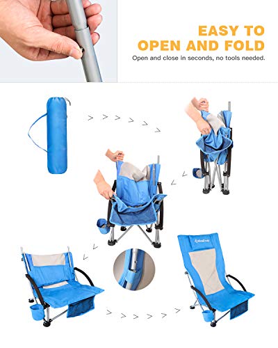 KingCamp Folding Beach Tall Sling Chair Set of 2, Compact Beach Chair with Armrests and Breathable Mesh Back Portable, 2 Set, Blue - color: High Blue 2