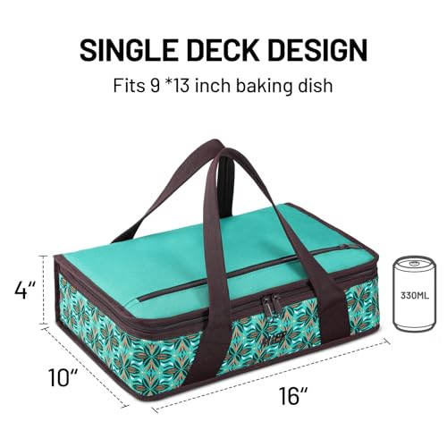 MIER Insulated Casserole Carrier for Hot or Cold Food Thermal Food Carrier Bag for Lasagna Potluck Parties Picnic Cookouts, Fits 9"x13" Baking Dish/Foil Pan, Teal - color: Teal, size: 16 x 10 x 4 inches