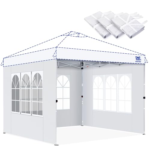 FANPAT Church Window 10x10ft Canopy Sidewalls for Pop Up Canopy, Waterproof UV Protection Fabric, Suitable for Outdoor Party, Picnics & Camping, White(3pcs Sidewalls Only, NOT Included Frame and Top) - color: White, size: 3 PCS