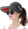 Sun Hats for Women Wide Brim Sun Hat UV Protection Caps Floppy Beach Packable Visor - color: Black