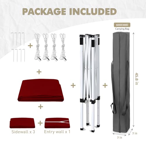 EAGLE PEAK 5x5 Instant Canopy with 4-Side Wall Panels, Small Pop up Portable Canopy Tent with Carry Bag, Light Weight Sun Shelter for Sports, Camping and Beach, Burgundy - color: Burgundy