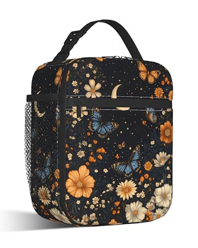 Insulated Lunch Bag,Vintage Floral Durable Lightweight Lunch Box for Kids,Butterfly Flowers Portable Thermal Picnic Cool Bags Girls Boys School Daycare,Work,Camping - color: Vintage Floral