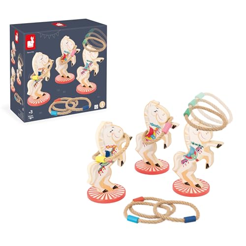 Janod - Applepop Horse Ring Toss Wooden Carnival Game - Family Game Night - Family Fun Game - Develops Coordination Skills, High Safety Standards - French Design Quality, Durable Wooden Construction - style: Horse Ring Toss Game