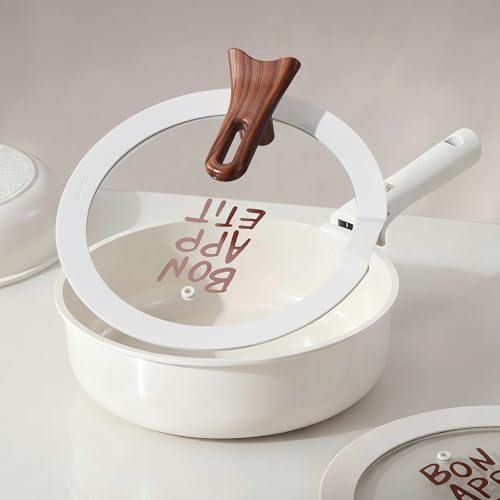 CAROTE 18Pcs Ceramic Cookware Set with Detachable Handle, Pots and Pans Set Non Stick, Non Toxic Kitchen Cooking Sets with Stand-Up Lid, PFAS and PFOA Free, Oven Safe, Induction Ready, Cream White - color: White