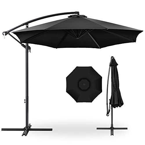 Best Choice Products 10ft Offset Hanging Market Patio Umbrella w/Easy Tilt Adjustment, Polyester Shade, 8 Ribs for Backyard, Poolside, Lawn and Garden - Black - color: Black, size: Offset