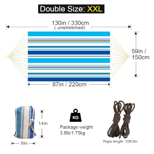 GOCAN Double Hammock 2 Person Extra Large 330X150cm Load Capacity 600Pound Canvas Cotton Hammock for Patio Porch Garden Backyard Lounging Outdoor and Indoor XXL - color: Cornfield, size: XX-Large