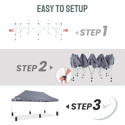 CROWN SHADES 10x20 Pop Up Canopy Tent - Commercial Canopy Tent with 400D Strength Oxford Fabric, Hexagonal Leg, 4 Upgraded Weights - Great for Trade Shows, Events,Parties & Commercial Use, Gray - color: Gray, size: 10x20