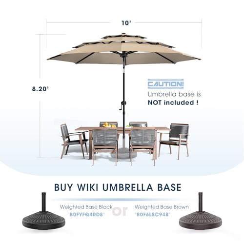 wikiwiki 10ft 3-Tier Patio Umbrella Outdoor Table Market Umbrella for Patio with Push Button Tilt/Crank, Fade Resistant Waterproof POLYESTER Canopy for Garden, Lawn, Deck, Backyard & Pool, Beige - color: Beige, size: 10 FT