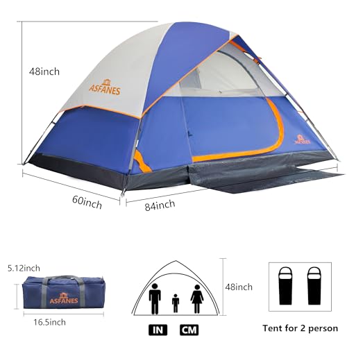 ASFANES Sundome Camping Tent with Rainfly, 2/4/6/10 Person Tent Sets Up in 10 Mins, Weatherproof Shelter for Camping, Festivals, Backyard, Sleepovers, & More - color: Navy Blue(2 People), size: 2 People