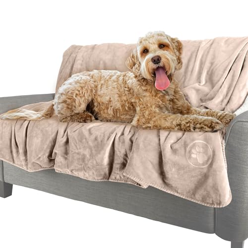 PETMAKER Dog Blanket - 80x100in Reversible Sherpa Blanket - Throw Blankets for Bed, Couch, Crate, or Car - Machine Washable Puppy Essentials (Tan) - color: Tan, size: X-Large