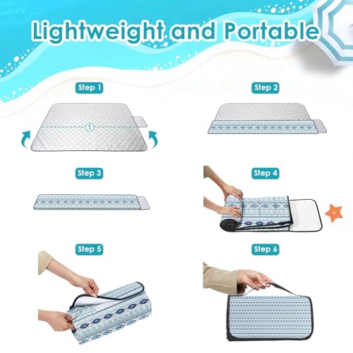 Waterproof Picnic Outdoor Blanket, 79" x 59" Sandproof Foldable Large Picnic Blanket for Beach, Camping, Park, Travel, Concert, Great Gift for Families and Couples (Bohemian Blue) - color: Bohemian Blue