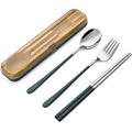 DEVICO Portable Utensils, Travel Reusable Silverware Flatware Set for Lunch, 18/8 Stainless Steel 4-Piece Camping Cutlery Include Fork Spoon Chopsticks with Case (Blue) - color: Blue