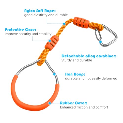 PELLOR Multi-Color Ninja Rings, Gymnastic Rings Backyard Playground Training Equipment Play for Kids & Adults, Swing Bar for Backyard Ninja Warrior Obstacle Course Kits - color: 6 Color