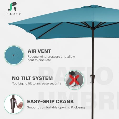 JEAREY 8x10 ft Rectangular Patio Umbrellas Outdoor Table Market Umbrella w/Crank, 8 Sturdy Ribs, UV Protection Windproof Sunproof for Garden, Deck, Backyard, Pool(Cerulean) - color: Cerulean, size: 8x10ft
