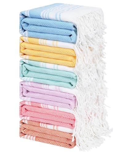 Genovega 6 Packs Oversized Turkish Beach Towel 74"x38" Thin Quick Dry Sand Free Pool Swim Towels Large XL Adult Clearance Blanket Travel Vacation Accessories Essentials Multi LightBlue Rhombus - color: Multi Lightblue Rhombus