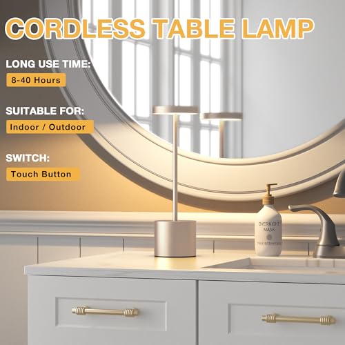 Kakanuo Cordless Table Lamp, 4000mAh Rechargeable Battery Powered Lamps, 3 Color Stepless Dimming, Wireless Outdoor Lamps for Dining Room, Bedroom, Patio, Camping, Set of 2- Antique White - color: Antique White