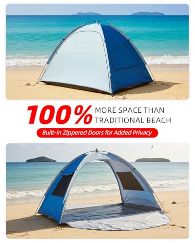 Abahub 3-Person Beach Tent Sun Shelter, UPF 50+ UV Protection Portable Sun Shade with 2 Doors and 2 Mesh Windows, Lightweight Beach Cabana for Beach, Camping, Fishing & Outdoor Activities - size: 2 DOOR
