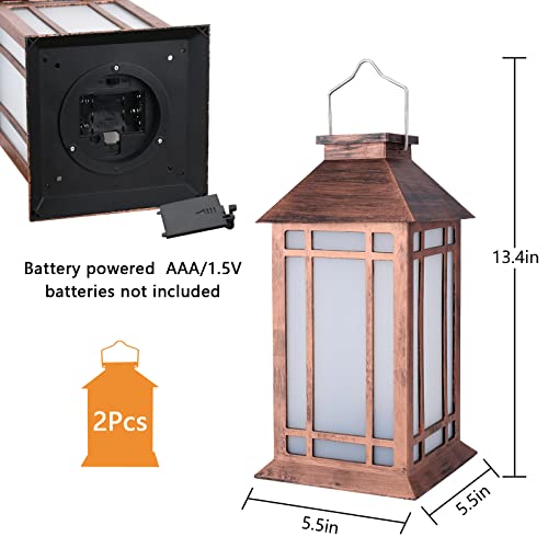Bdor 2-Pack 13" Vintage Candle Lantern with Led Flameless Candle (6hr Timer) - IP65 Waterproof Battery Powered - Outdoor Patio Hanging Lanterns Decorative Tabletop Lanterns - color: Gold