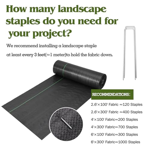 2.6FT x 100FT Weed Barrier Landscape Fabric, Weed Block Fabric Heavy Duty with 40 U-Shaped Staples, Garden Cloth Weed Control Mats Ground Cover for Garden Beds, Farming, Underlayment - size: 2.6ft X 100ft