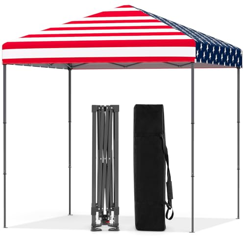 Tangkula 6.6x6.6 Ft Pop Up Canopy, 1 Person Instant Setup Portable Canopy Tent with Center Lock, UPF 50+ Sun Protection, 8 Stakes, 4 Ropes, Carrying Bag - color: American Flag Printing, size: 6.6x6.6FT
