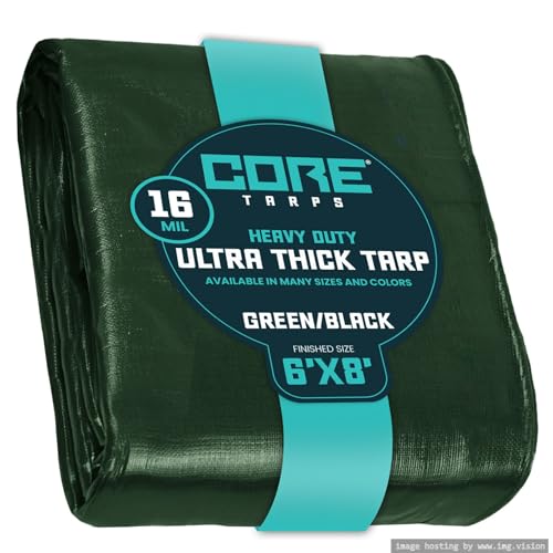 Core Tarps Extra Heavy Duty 16 Mil Tarp Cover, Waterproof, UV Resistant, Rip and Tear Proof, Poly Tarpaulin with Reinforced Edges for Roof, Patio, Pool, Boat (Green/Black 6′ X 8′) - color: Green/Black-16 Mil, size: 6′ X 8′