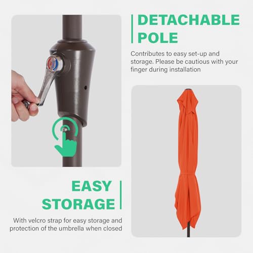 JEAREY 6.5x10 ft Rectangular Patio Umbrellas Rectangle Outdoor Umbrella with Push Button Tilt and Crank, Market Table Umbrella 6 Sturdy Ribs UV Protection for Poolside Garden Backyard Deck, Orange - color: Orange, size: 6.5x10ft