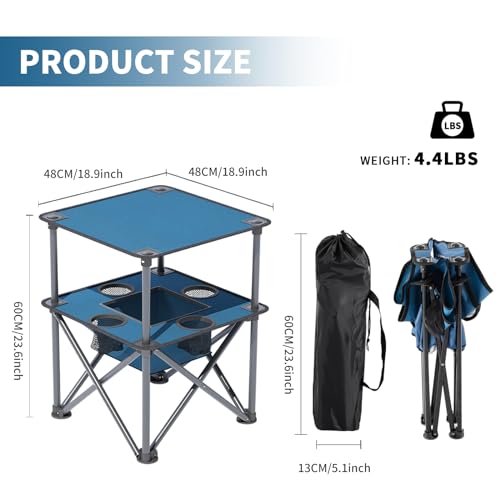 Folding Camping Table, Portable Outdoor Picnic Table, Lightweight Square Camp Table with Built-in 4 Cup Holders Food Basket and Travel Bag for Barbeque Beach Camping and Tailgate Blue - color: Blue
