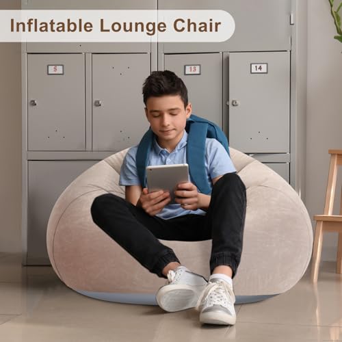 Lunmon 2 Pcs Small Bean Bag Chair Inflatable Chair Blow up Games Sofa Foldable Flocking Inflatable Lazy Sofa Portable Blow up Lounger for Living Room Bedroom (Brown) - color: Brown