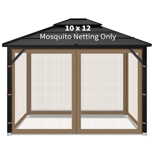 Gazebo Replacement Mosquito Netting Outdoor Universal Gazebo Canopy 4-Panels Screen Sidewalls with Zipper for Patio Garden (Brown, 10x12) - color: Brown, size: 10x12