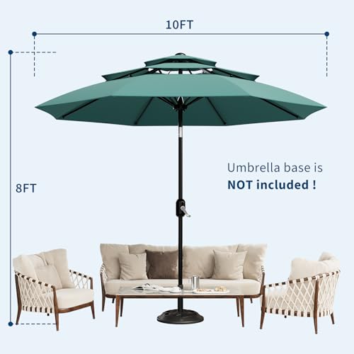 Garvee 10Ft 3-Tier Patio Umbrella, Outdoor Table Umbrella with Vents, Easy Crank and Push Button Tilt, Market Umbrella with 8 Sturdy Ribs for Pool, Deck, Yard, Garden -Turquoise - color: Turquoise, size: 10FT