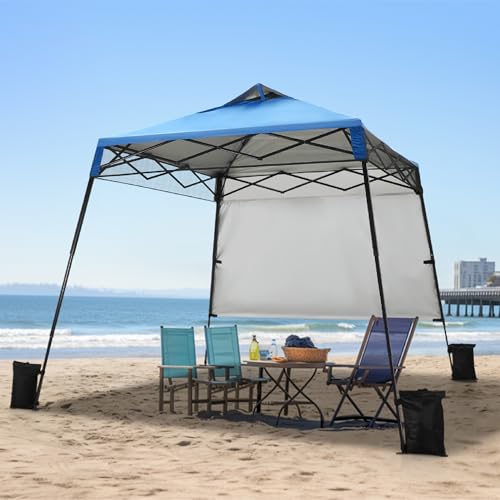 MFSTUDIO 8x8 Pop up Canopy Tent, Gazebo Shelter Sun Shade Canopies Patio Portable Popup Tents Easy Setup Waterproof with 6x6ft Top,1 Sidewall, for Beach,Parties,Picnics - color: Blue-1 wall, size: 8x8ft