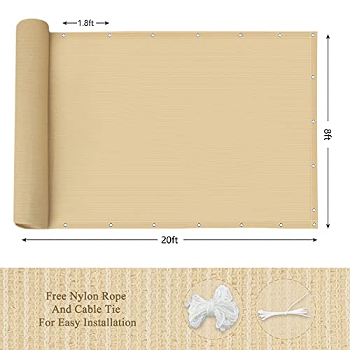90% Outdoor Sun Shade Cloth, 8’ x 20’, Pergola, Deck, and Backyard Patio Sunshade with UV Protection, Heat Resistant HDPE Material, Reinforced Grommets (8x20 FT,Wheat) - color: 1-wheat, size: 8x20 FT