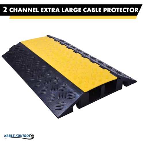 Kable Kontrol Atlas Heavy Duty Cable Protector Ramp - 2 Channel Bulk Wholesale Pallet - 10 Pcs - 35” Long Black & Yellow – 32000 Lbs Capacity - Rubber Speed Bump Wire Protector Cord Cover – CP9985 - size: 2 Channel - XL - 10 Units