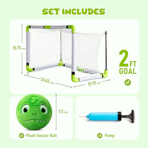 VangeBow Toddler Toy Soccer Goals for Backyard Indoor with Soft Plush Dinosaur Ball, Mini Soccer Nets and Ball Set for Kids(Pump Include) - style: Dinosaur Ball & Goal