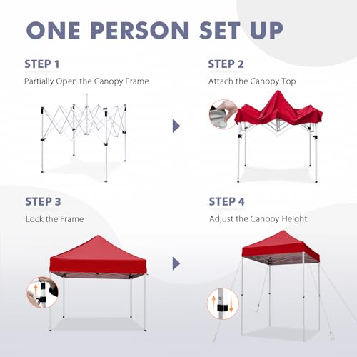 5x5 Pop Up Canopy Tent, Instant Portable Beach Canopy, Outdoor Tent with Carry Bag for Camping, Sports, Tailgating, Events, Burgundy - color: Burgundy, size: W/O Wall