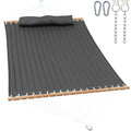 GAFETE Hammock 2 Person Quilted Fabric Hammocks for Outside, Double 12ft Hammocks with Spreader Bar, Large Removable Pillow, Storage Bag, Carabiners, Max 475 lbs Capacity (Dark Grey) - color: Dark Grey