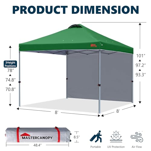 MASTERCANOPY Durable Pop-up Canopy Tent with 1 Sidewall (8'x8',Forest Green) - color: Forest Green, size: 8x8