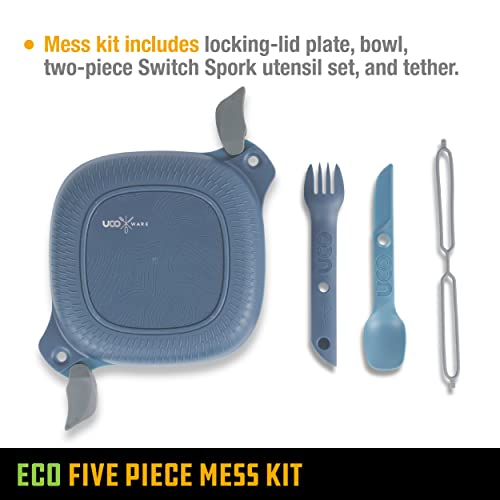 UCO Recycled ECO 5-Piece Camping Mess Kit with Bowl, Plate, Switch Spork Utensil Set - color: Ocean Blue