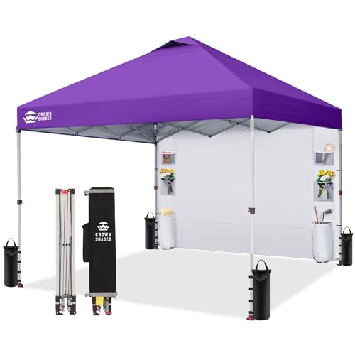CROWN SHADES Canopy Tent 10x10 Pop Up Canopy Outdoor Shade with Pockets Sidewall, Easy Up Sun Shelter with One Person Set Up Center Lock, Portable Instant Camping Beach Canopy Tents, Purple - color: Purple