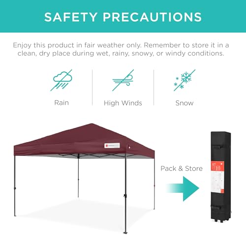 Best Choice Products 10x10ft Pop Up Canopy Tent, Outdoor Shade, 1 Person 1 Minute Set Up, Carry Case, 4 Weight Bags - Burgundy - color: Burgundy, size: 10x10ft