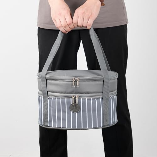 Fun Elements Insulated Casserole Carrier for Hot or Cold Food, 12.5 Inch Pie Carrier with Lid and Handle, Round Food Container for Transport, Grey - style: Classic