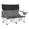 Huskfirm Low Camping Chair Lightweight Double Camping Chair Heavy Duty 2 Person Camping Chair with Cup Holders Padded High Back Camping Loveseat Supports 500 LBS-Grey