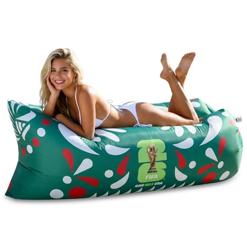 MESUCA FIFA World Cup 2026 Edition Inflatable Sun Lounger, Air Sofa, Blow Up Couch, 210T Polyester Inflatable Camping Chair is Ideal for Backyard, Beach, Travel, Picnics and Music Festivals Green - color: Green