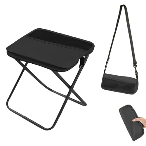 Collapsible Stool Folding Stool for Adults, Foldable Backpack Stool Portable Chair Heavy Duty Compact Travel Camping Stool with Storage Pocket, Portable Folding Seat for Fishing Hiking (Black, S) - color: Black, size: Small