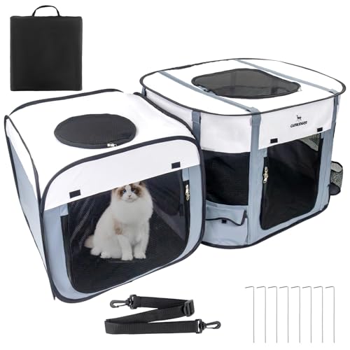 Cat Playpen with Separate Areas, Pet Playpen Indoor House for Small Dog, 2-in-1 Waterproof Dog Crate Furniture Tent Cage Outdoor, Large Portable Pop Up Cat Enclosure Kennel for Puppy/Kitten